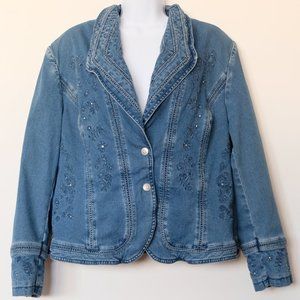 Stylish Blue Embroidered Denim Jacket